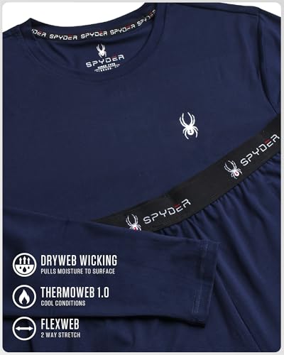 Spyder Mens Thermal Top and Bottom Set - 2 Piece Fleece Lined Thermal Shirts for Men and Long Johns Leggings Base Layer Set