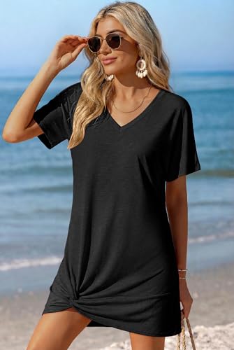 Ekouaer Women's Coverup Short Sleeve Swimsuit Cover Ups 2026 Summer Bathing Suit Cover Twisted Cover Up Dress S-2XL