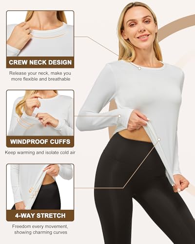 CL convallaria 1 2 4 Pack Women's Thermal Underwear Tops, Women Fleece Lined Long Sleeve Baselayer Shirt for Winter