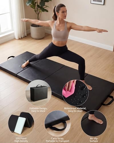 GarveeLife Folding Gymnastics Mat, 6x3Ft/6x2Ft Exercise Mats & Gymnastics Tumbling Mats, Thick Portable Home Gym Floor Pad...