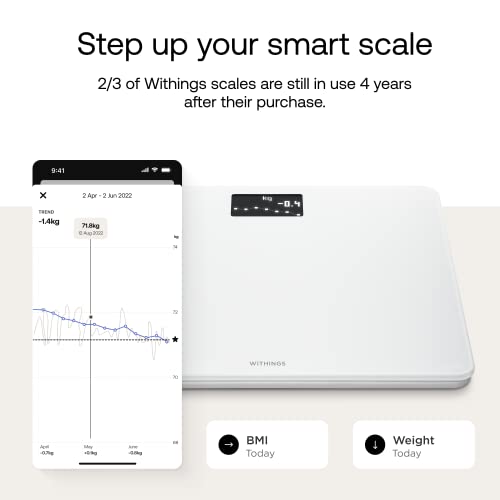 Withings Body - Digital Wi-Fi Smart Scale with Automatic Smartphone App Sync, BMI, Multi-User Friendly, with Pregnancy Tra...