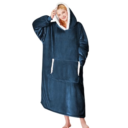 yescool Wearable Blanket Hoodie, Flannel Sherpa Fleece Blanket Sweatshirt for Adults Women Men,One Size Fits All