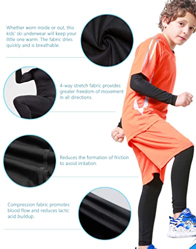 HovSiyla Youth Thermal Base Layer Set Fleece Lined Undershirt Unisex Athletic Shirt Kids Pants for Ski