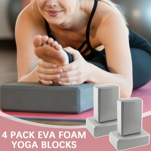 4 Pack Yoga Blocks - Premium EVA Foam Blocks for Pilates Workout, Stretching, Meditation - Yoga Brick for Flexibility, Bal...