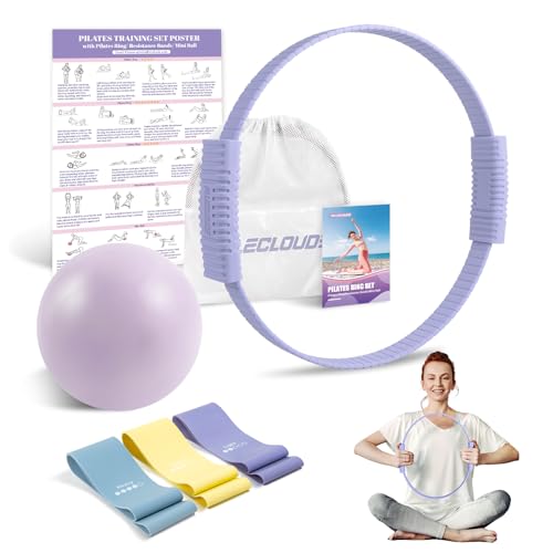 Pilates Essentials Kit for Women, 13.5" Pilates Ring and Ball Set with Resistance Bands for Home Workouts, Portable Pilate...