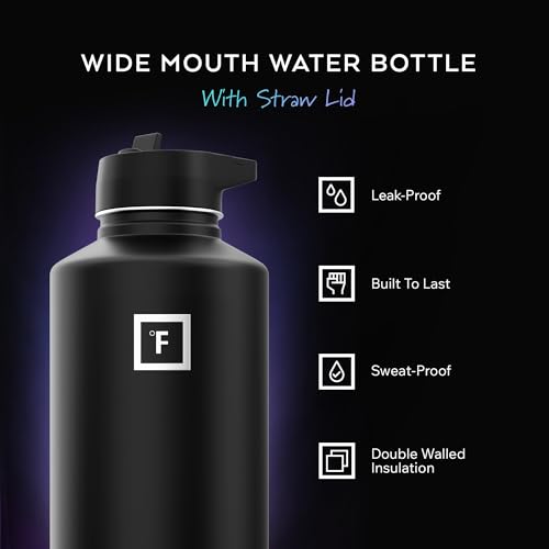 IRON °FLASK Camping & Hiking Hydration Flask with Straw, Wide Mouth Insulated Stainless Steel Sports Water Bottle - 64 oz ...