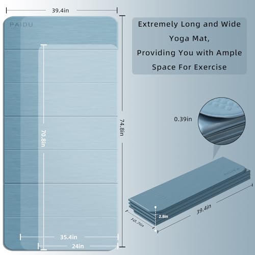 PAIDU Foldable Yoga Mat thick- 2/5" (10MM) TPE Non-Slip Design, Quick Fold，Easy Storage, 75x40 Extra Long/Wide for Indoor ...
