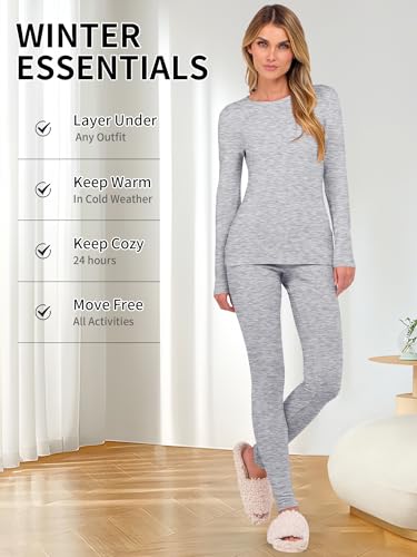 ANRABESS Thermal Underwear for Women Long Johns Fleece Lined Base Layer Pajama Set Cold Weather Top Bottom Winter Clothing