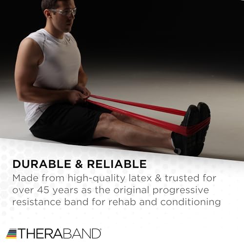 THERABAND Professional Resistance Band, Red Level 2 Medium, 5 ft Exercise Band for Physical Therapy, Strength Training, Up...