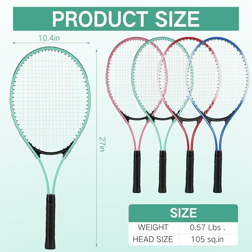 Motionchic 4 Pcs Tennis Rackets for Adult Recreational 4 Players 27" Tennis Racquet Lightweight Tennis Racket with 3 Tenni...