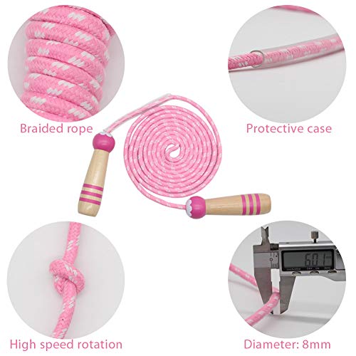Jump Rope Kids, 7ft Adjustable Cotton Skipping Rope with Wooden Handle for Boys and Girls Fitness Outdoor Exercise