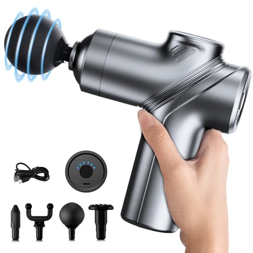 LEERCON Deep Tissue Mini Massage Gun, Muscle Percussion Massager for Athletes, 4 Massages Head and 6 Speeds for Pain Relie...