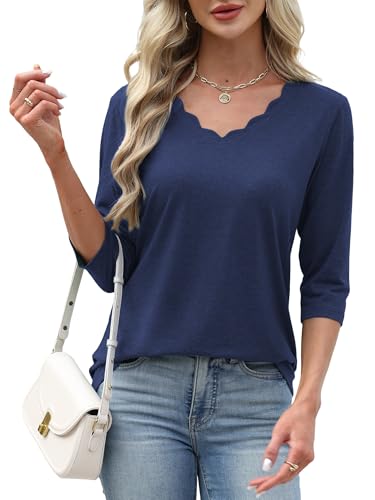 JomeDesign Womens Summer Tops 3/4 Sleeve Casual Dressy Shirts V Neck Loose Fit Blouses