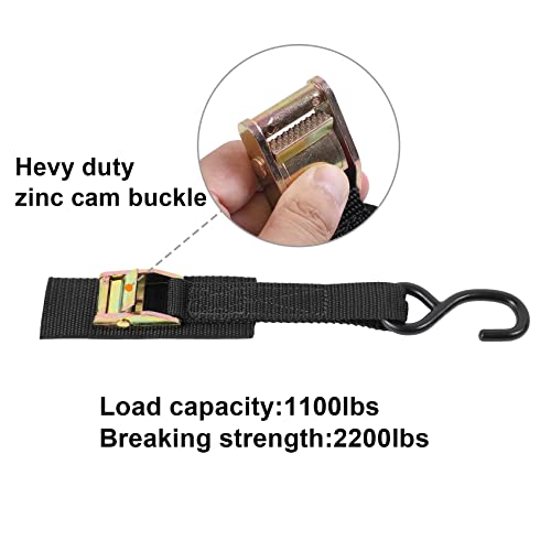 Ayaport Cam Buckle Tie Down Straps 6 feet 2200lbs Break Strength Securing Straps with S Hooks for Motorcycle, Kayak, Car, ...