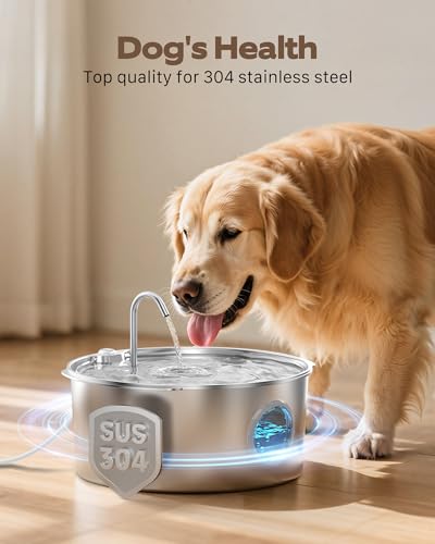 Dog Water Fountain for Large Dogs: Stainless Steel Dog Fountain Water Bowl - 3.2Gal/406oz/12L Super Quiet Big Cat Water Fo...