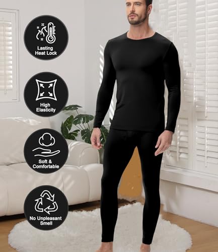 wirarpa Men's Long Johns Thermal Underwear Set Light Fleece Lined Base Layer Long Sleeve Top and Bottom