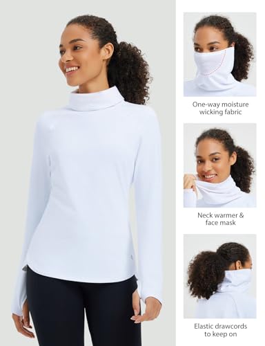 baleaf Women's Thermal Turtleneck Tops Long Sleeve Shirts Ski Base Layer with Integrated Neck Face Mask Thumbholes