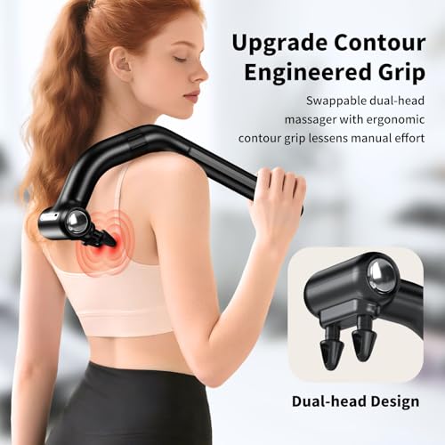 LC-HZLJ Dual-Head Massage Gun with Extension Handle, 3-in-1 Detachable Handheld Percussion Muscle Massager for Back Neck S...
