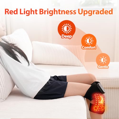 Red Light Therapy Knee Brace, Cordless Knee Massager, 660nm&850nm Near Infrared Light Therapy for Knee/Elbow/Shoulder, Chr...