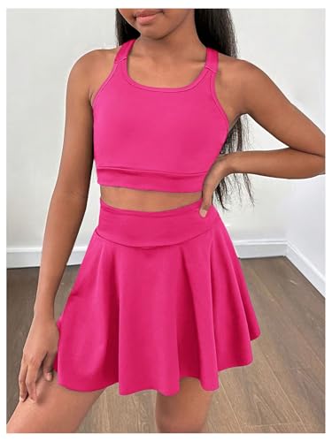 BEAUDRM Girl's 2 Piece Workout Outfits Yoga Crop Tank Top and Skort Athletic Sets Dance Outfits