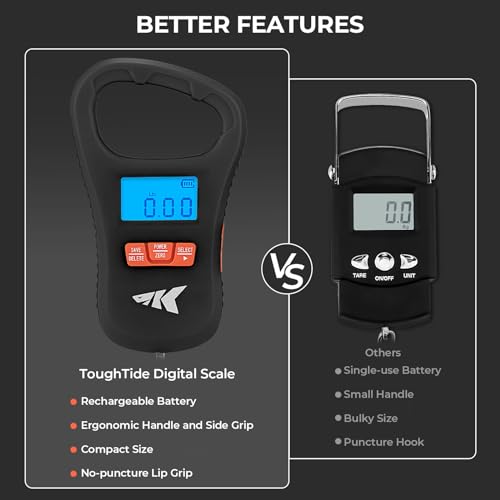 KastKing ToughTide Fishing Scale, USB Charging, 65lb Capacity, Ultra-Thin Digital Fish Scale, LCD Display, Ergonomic Handl...