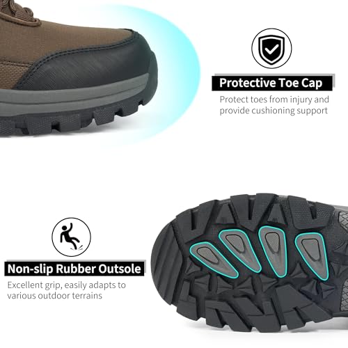 FUDYNMALC Mens Hiking Boots Waterproof: Breathable Cushioning Non-Slip Ankle Support High Top Shoes for Trekking Walking
