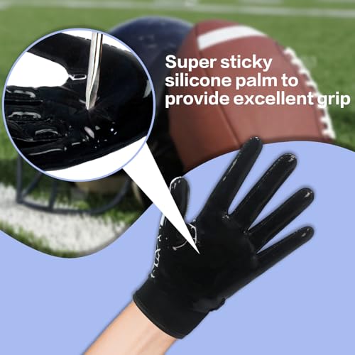 GOWISDOM Youth Football Receiver Gloves, Kids Silicone Grip Football Gloves for Boys Girls with Super Stick