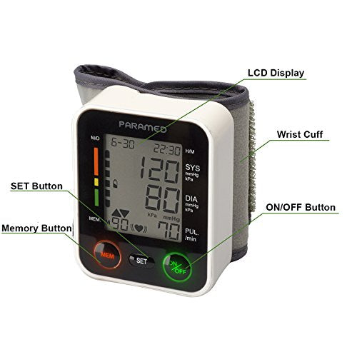 PARAMED Automatic Wrist Blood Pressure Monitor: Blood-Pressure Kit of Bp Cuff + 2AAA and Carrying case - Irregular Heartbe...