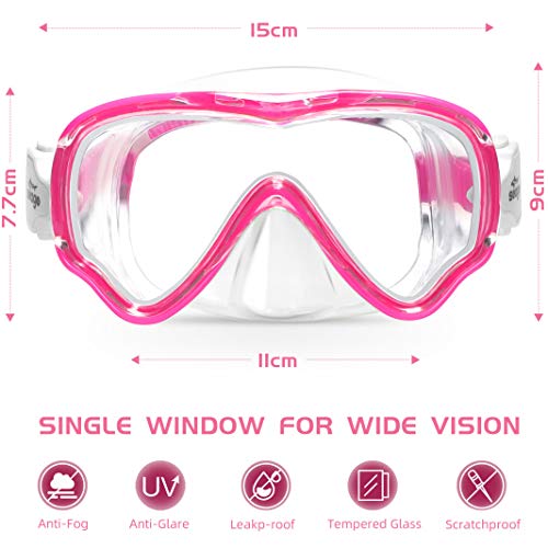 Seago Kids Swim Goggles Snorkel Diving Mask for Youth(5-15), Anti-Fog 180° Clear View