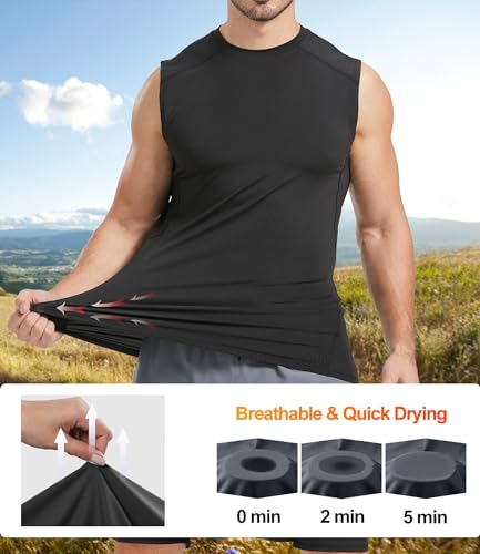 Dalavch 5 Pack Men’s Sleeveless Compression Shirts, Dry Fit Running Sports Workout Athletic Base Layer Tank Tops