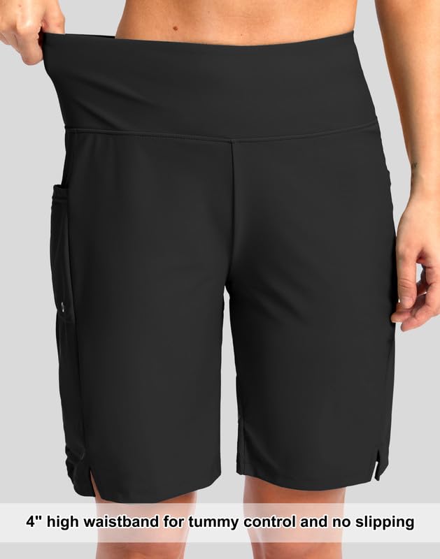 G Gradual Women's 9" Long Swim Board Shorts with Pockets High Waisted Knee Length Beach Swimming Shorts for Women with Liner