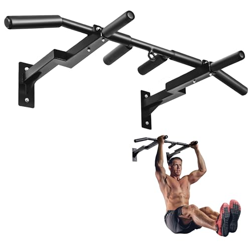 Yes4All Multi-Grip Wall Mount Pull-Up Bar, 16 Inches & 24 Inches Reversible Stud and Wall Compatibility Mounted Pull Up Ba...
