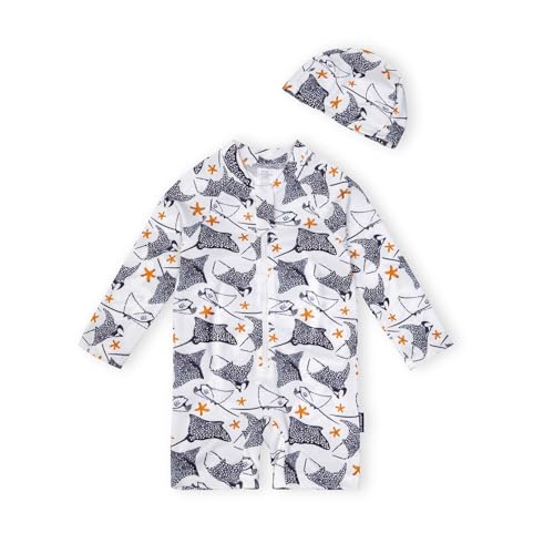 EZ Moms Baby Boy Swimsuit UPF 50+ Long-Sleeve One Piece Zipper Toddler Bathing Suit Baby Beach Wear Sunsuit with a Swim Cap
