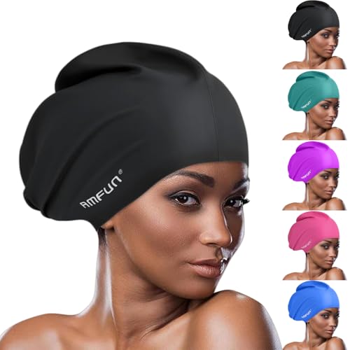 AMFUN Swimming Cap for Long Hair, Extra Large Swimming Caps for Women & Men, Silicone Adult Swim Cap, Waterproof Swimming ...