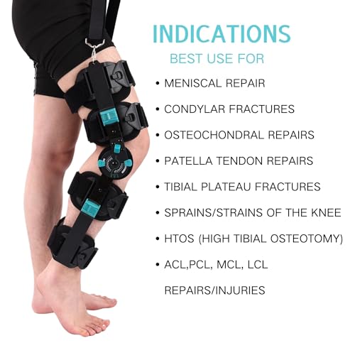 Hinged Rom Knee Brace, Adjustable Post Op Knee Immobilizer for Recovery Stabilization, ACL, MCL and PCL Injury, Medical Or...