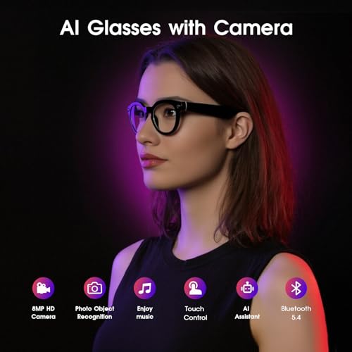 padom AI Smart Glasses with Camera 4K, 1080p HD Video Recording Glasses, 8MP Bluetooth Sunglasses for Men & Women, Al-Powe...