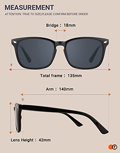 TIJN Polarized Sunglasses for Womens and Mens,Classic Square Frames Shades for UV Protection, Stylish and Trendy Sunnies