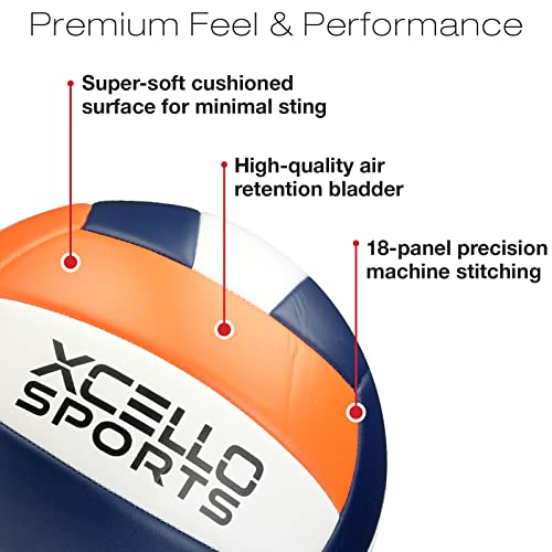 Xcello Sports Volleyball Assorted Graphics with Pump Navy/Green/White, Navy/Orange/White