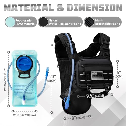 Running Hydration Vest with 2L Water Bladder， Lightweight Adjustable Hydration EDC Chest Pack for Men and Women, Water Bac...