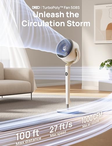 Dreo Smart Fan for Bedroom, 120° +120° Omni-Directional Oscillating Fans, 100ft Quiet Pedestal Fan with RGB Light, 9 Speed...