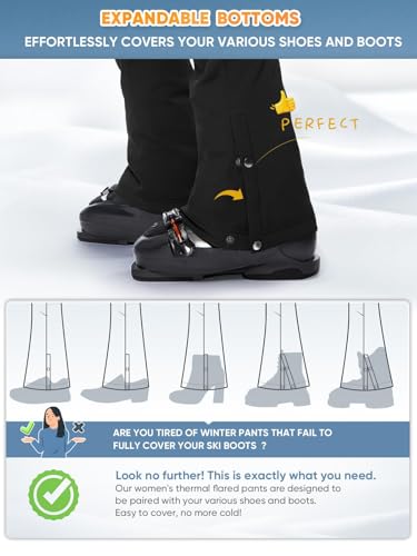 Cycorld Women's Snow Ski Pants Fleece Lined Waterproof Softshell Insulated Flare for Snowboarding Hiking Winter Outdoor