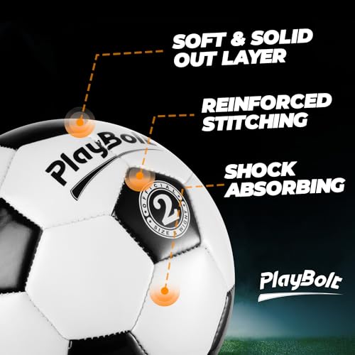 PlayBolt Soccer Ball Size 2/3/4 or 5 - Premium PVC Leather Cover - Youth Soccer Balls with Pump - Sports Training, Practic...
