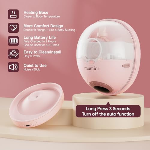 Heated Base Hands Free Breast Pump, Wearable Breastfeeding Pump of Baby Heated Dustproof Base, Voice Prompts LED Display w...