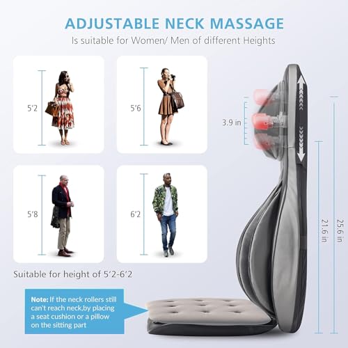 COMFIER Massager Chair with Heat, Shiatsu Neck Back Massager Portable with Compress & Rolling,Massage Chair Pad for Neck &...