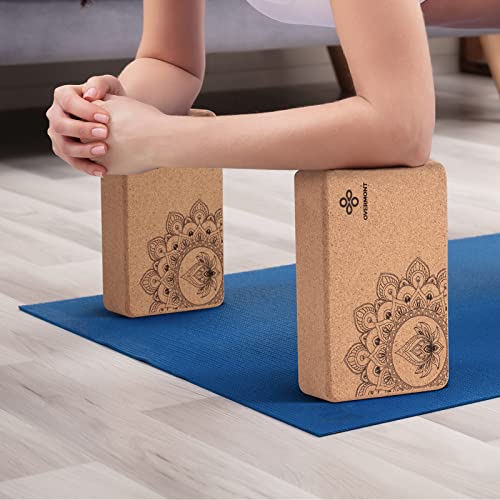 Overmont Cork Yoga Blocks 2 pack with 8ft Strap Natural Cork Bricks- High Density & Eco Friendly Yoga Accessories for Wome...