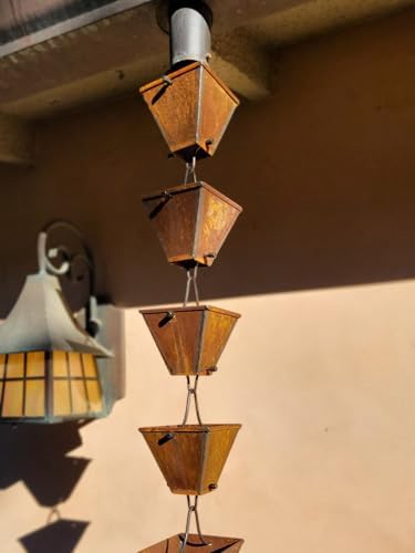 Nutshell Stores Medium Square Cups Rain Chain - Weathered Steel - 12 Feet