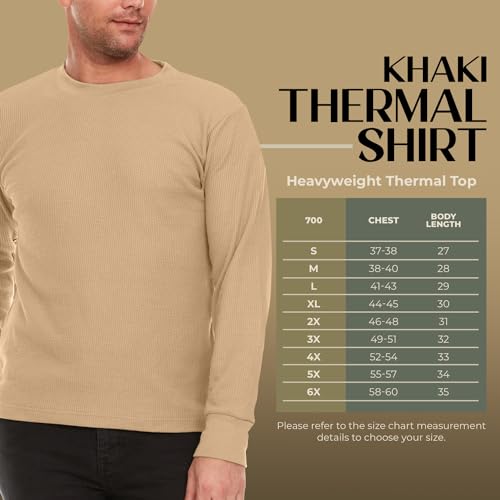 JMR Men’s Thermal Shirt Long Sleeve - Heavyweight 100% Cotton Waffle Weave Top