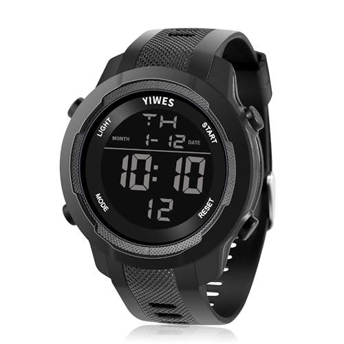 Men's Digital Sports Military Watch,Outdoor Running Timer,Waterproof Watch,Alarm Clock,Dual time 12/24 Carbon Fiber Compos...