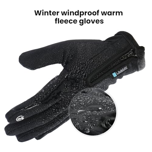 LiMMAX Black Touch Screen Gloves for Men Women - Windproof Water Resistant Warm Gloves for Cold Weather, Ideal for Running...