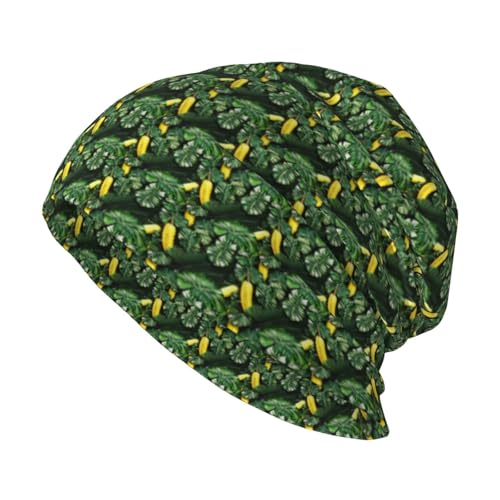 sackhg Banana and Palm Print Winter Beanie Hat Men Women Soft Lightweight Thermal Cap for Outdoor Skiing Wear Black